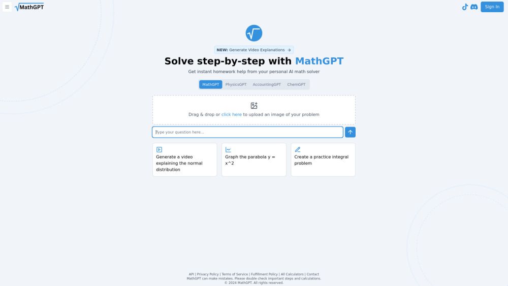 Screenshot of MathGPT