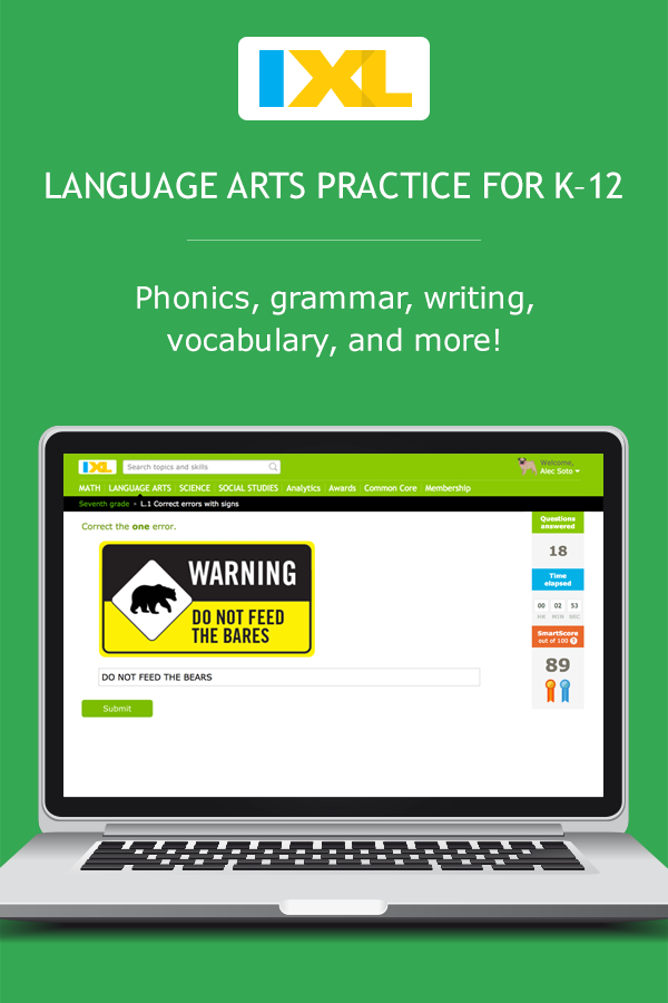 Screenshot of IXL Language Arts