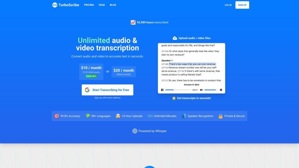 Screenshot of TurboScribe