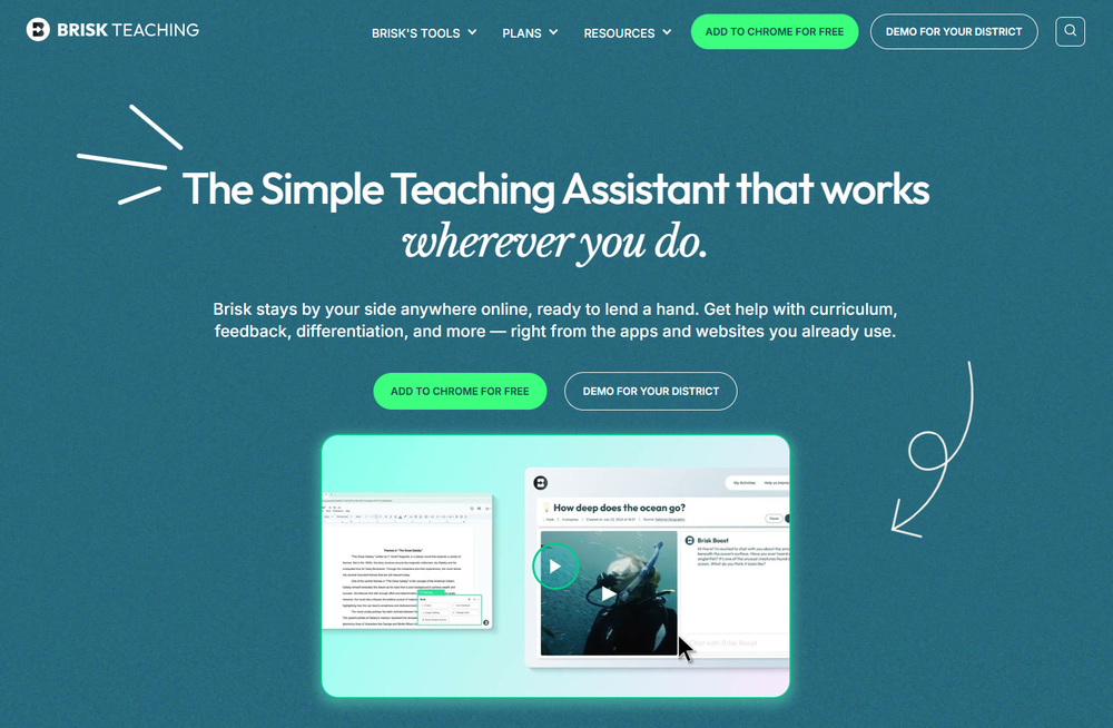 Screenshot of Brisk Teaching AI Tools