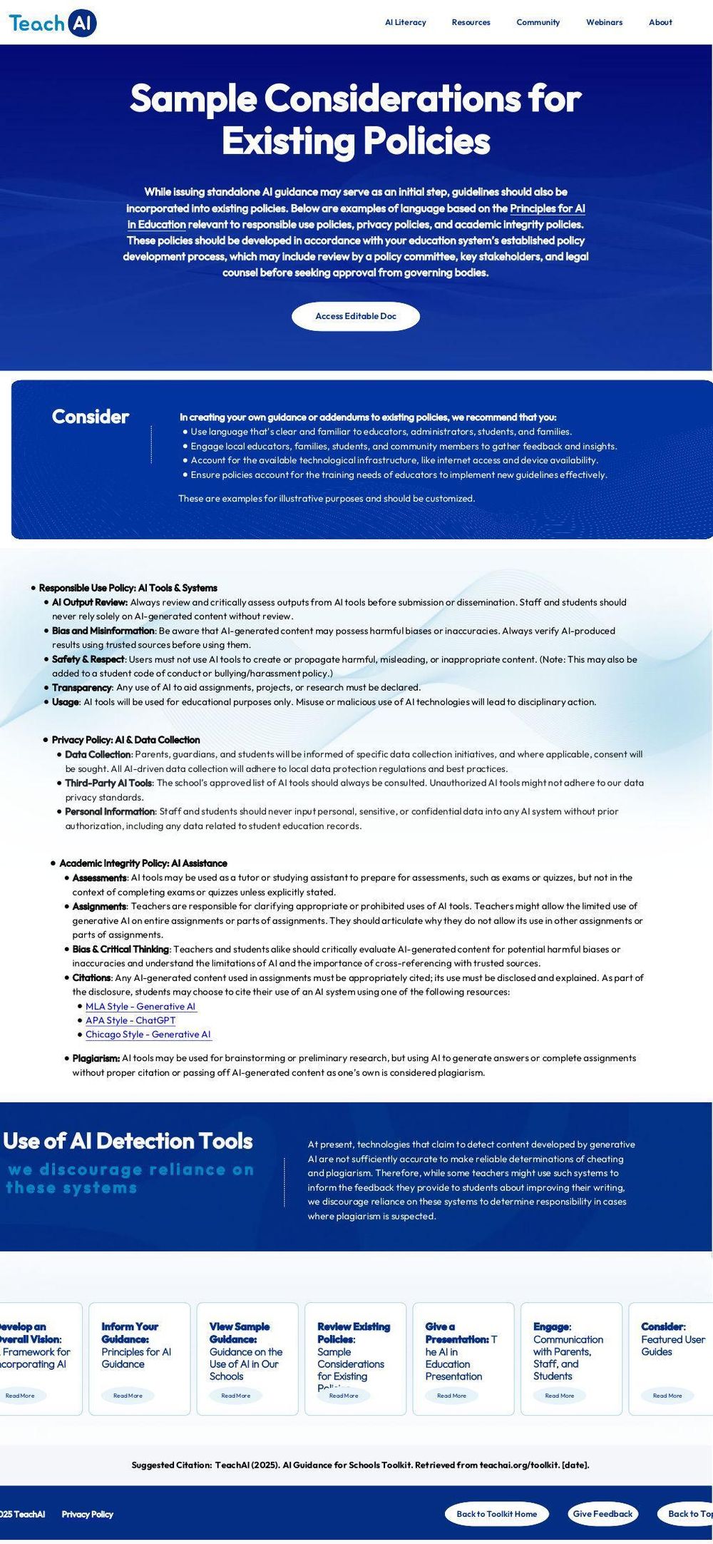 Screenshot of AI Guidance for Schools Toolkit