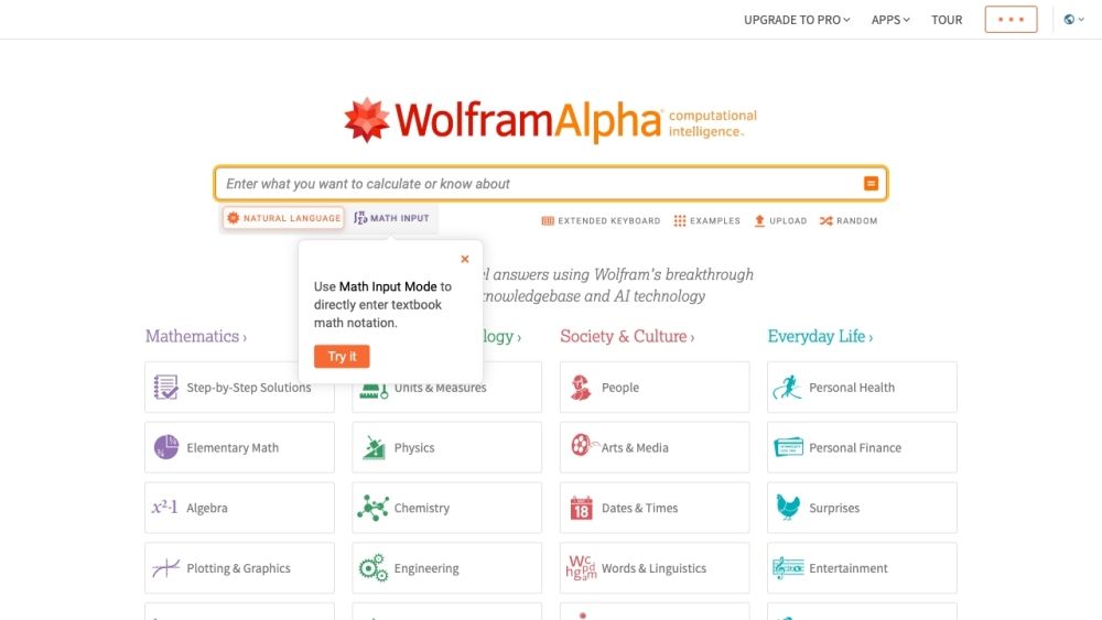 Screenshot of Wolfram|Alpha