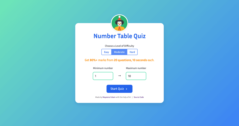 Screenshot of Number Table Quiz Screenshot of Number Table Quiz