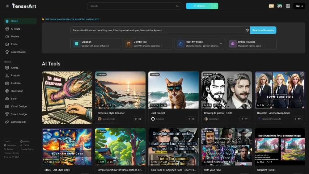 Screenshot of Tensor.Art