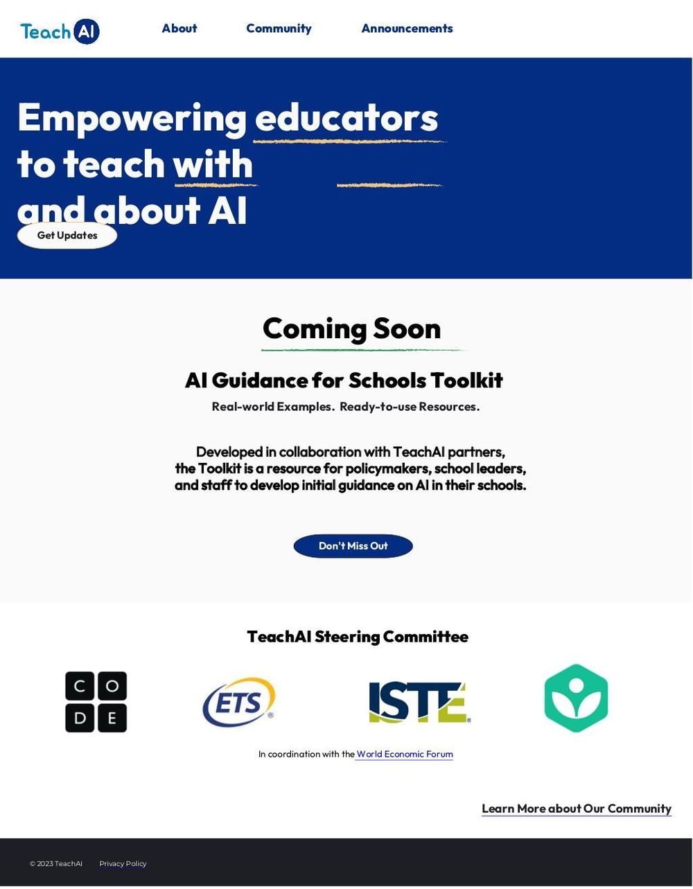 Screenshot of TeachAI Homepage Screenshot of TeachAI Homepage