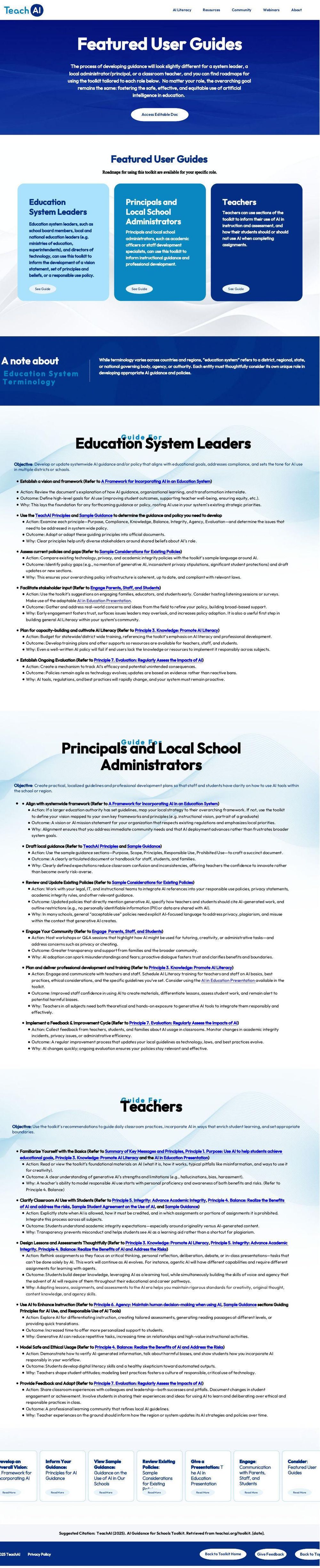 Screenshot of TeachAI User Guides