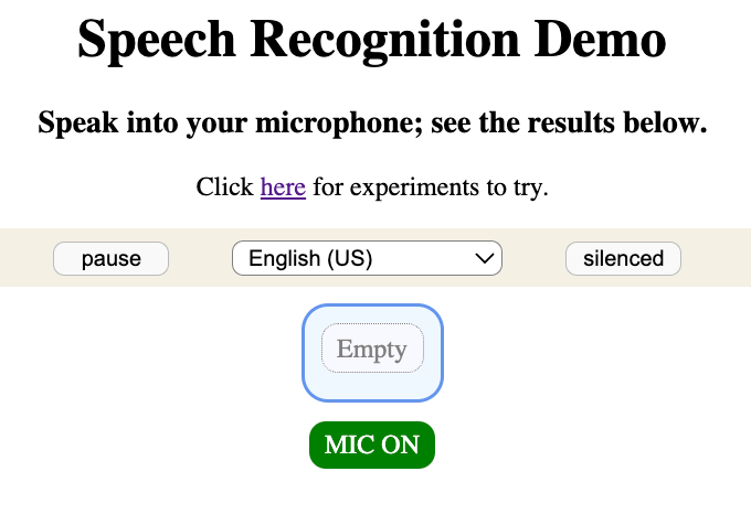 Screenshot of Speech Recognition in Chrome