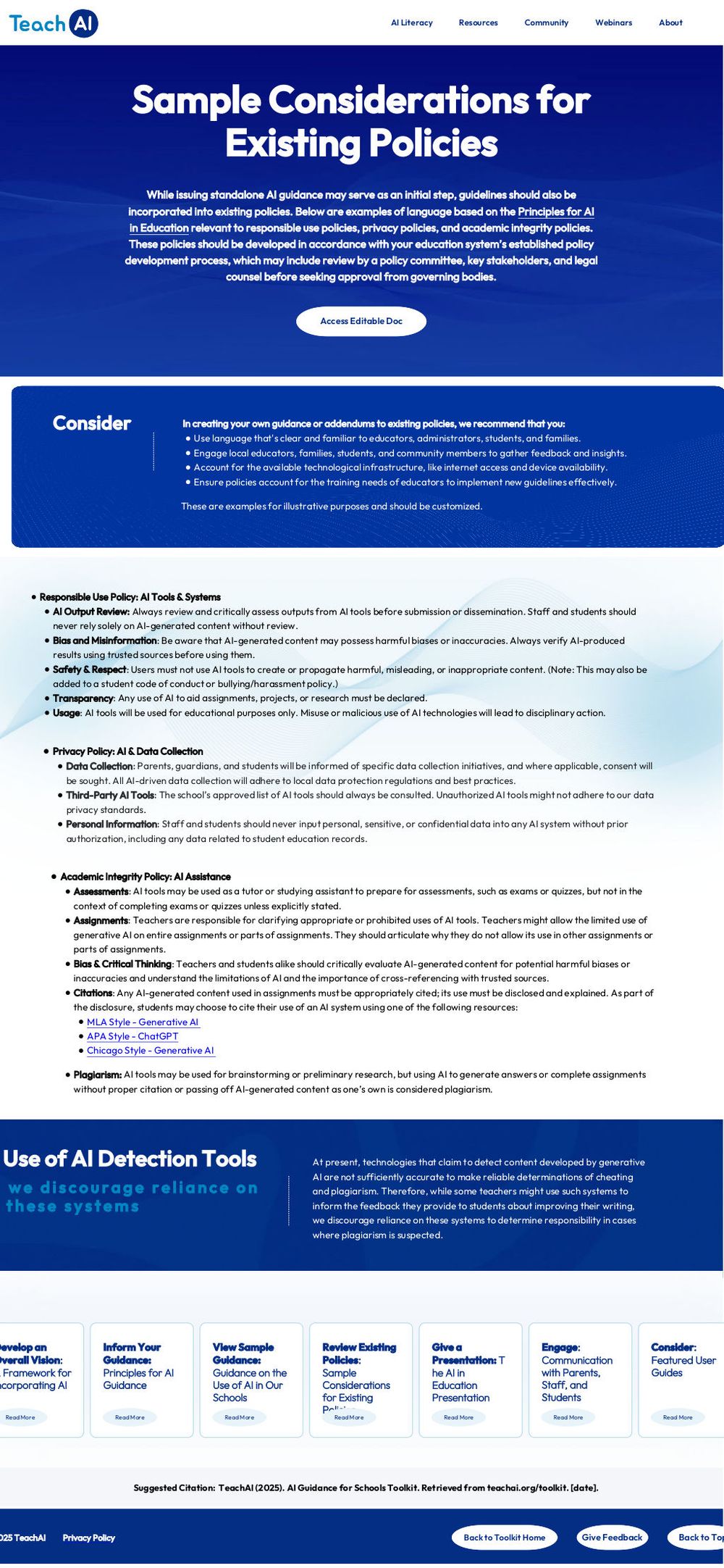 Screenshot of AI Guidance for Schools Toolkit