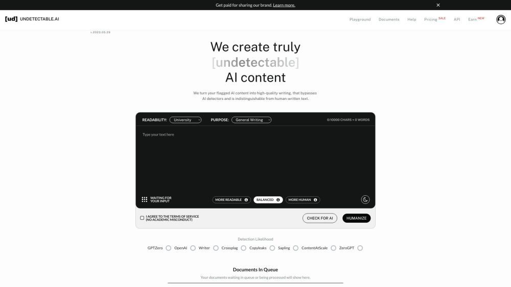 Screenshot of Undetectable AI