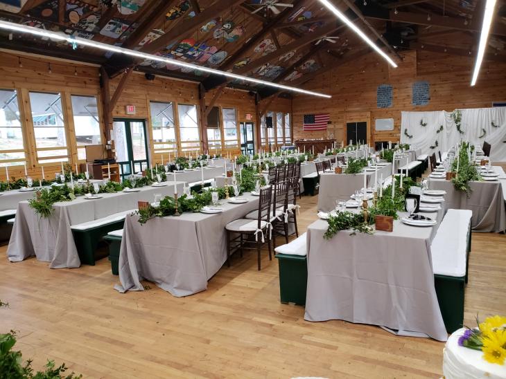 dining hall decorated during wedding