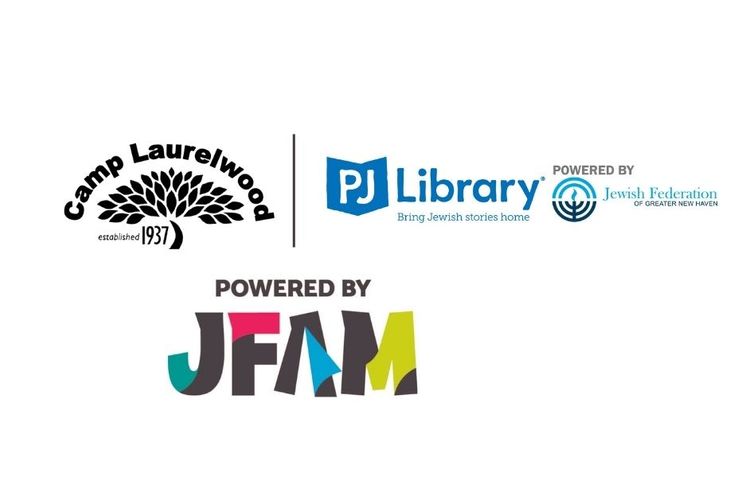 multiple logos: Camp Laurelwood, PJ Library, Jewish Federation of Greater New Haven and JFAM