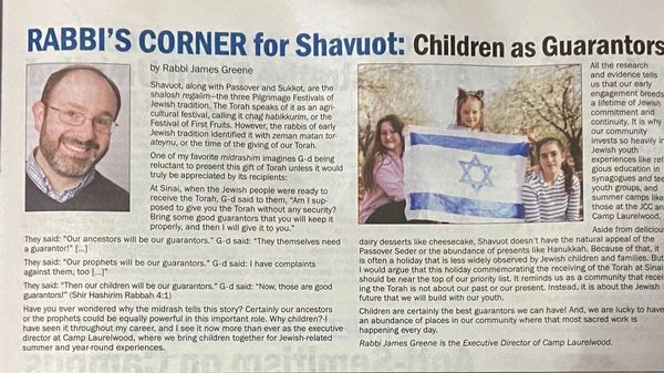 Photo of the article in Shalom New Haven