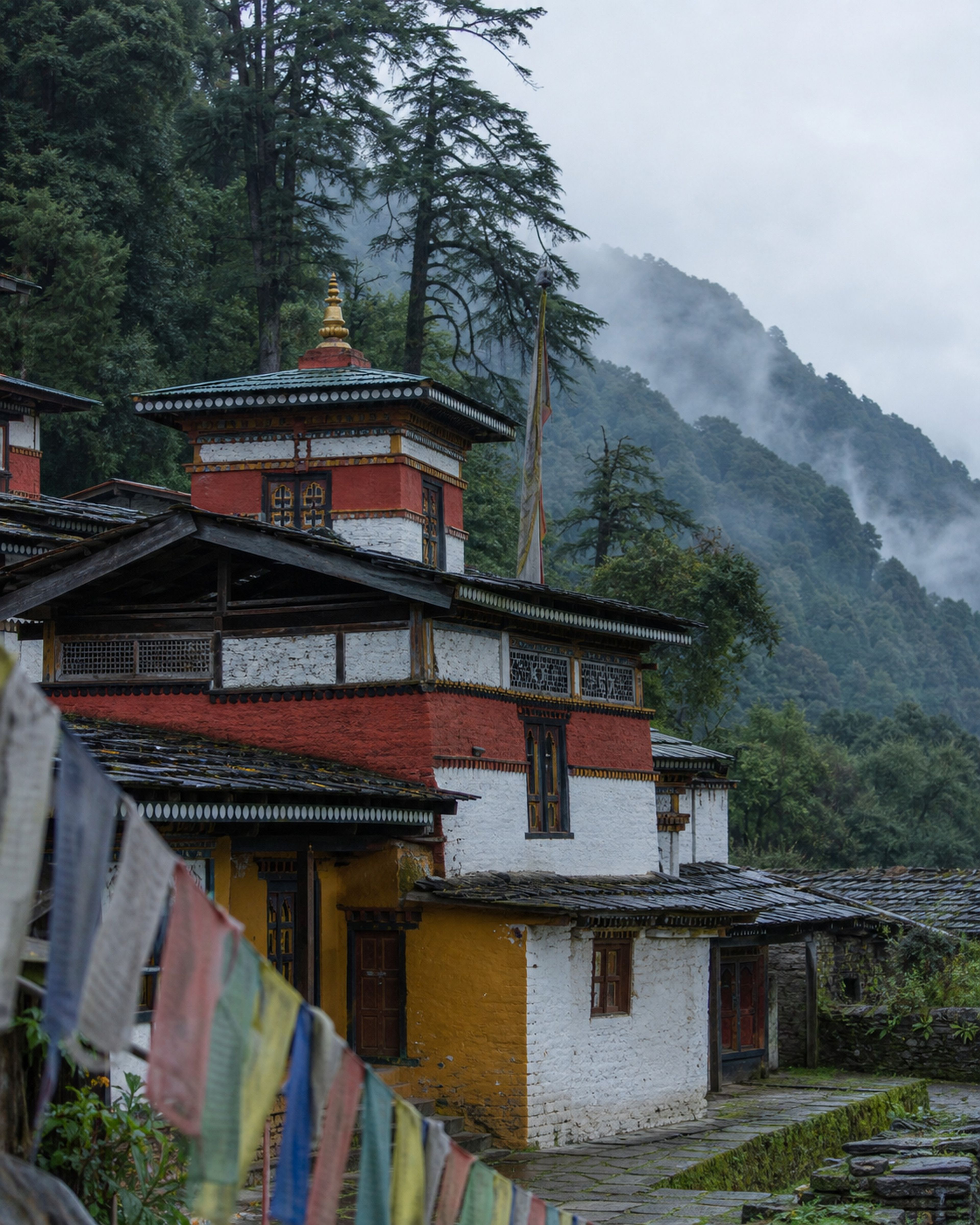 A Buddhist monastery set in Sikkim's wet mountain forest