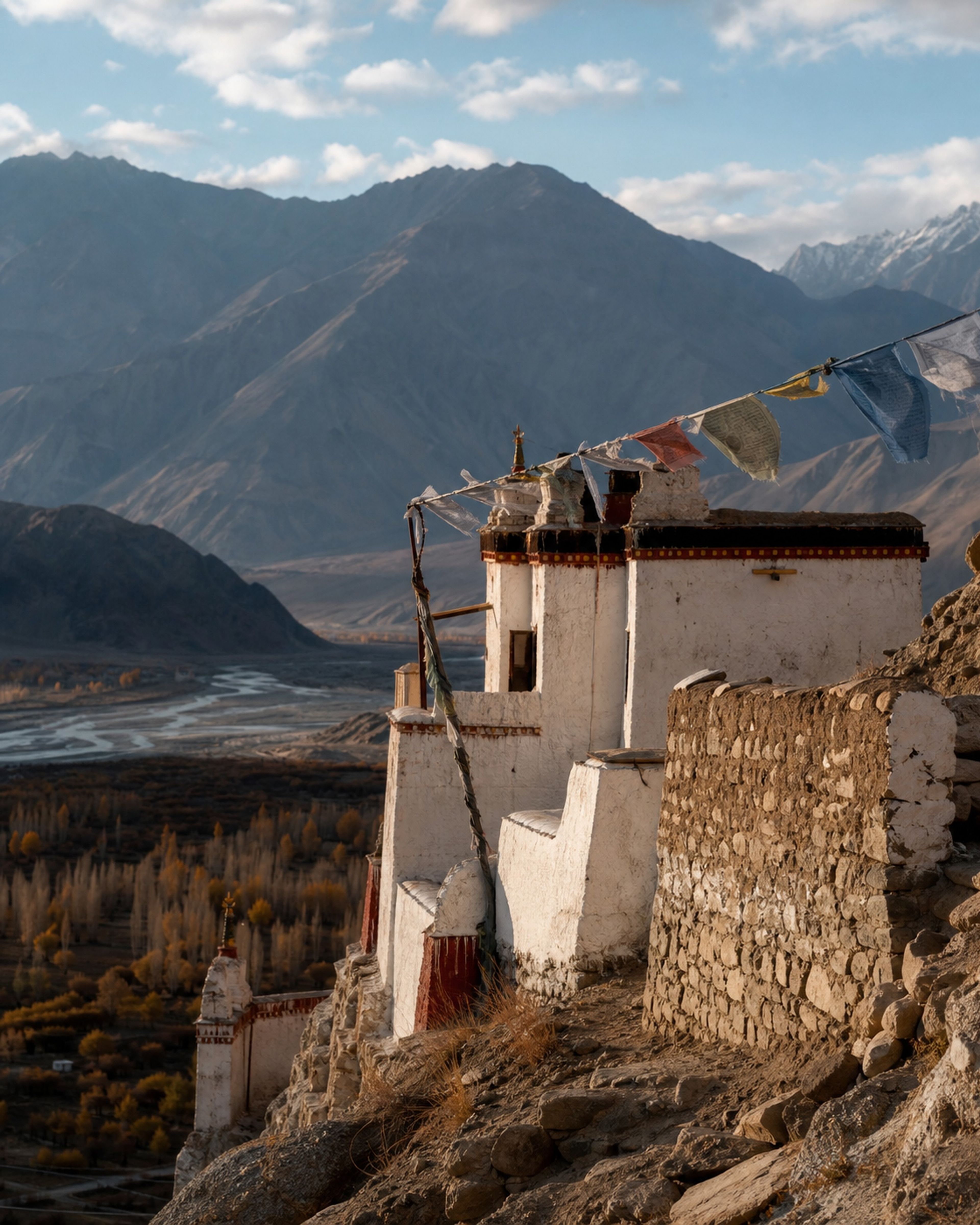 A Ladakhi monastery above a broad Himalayan valley