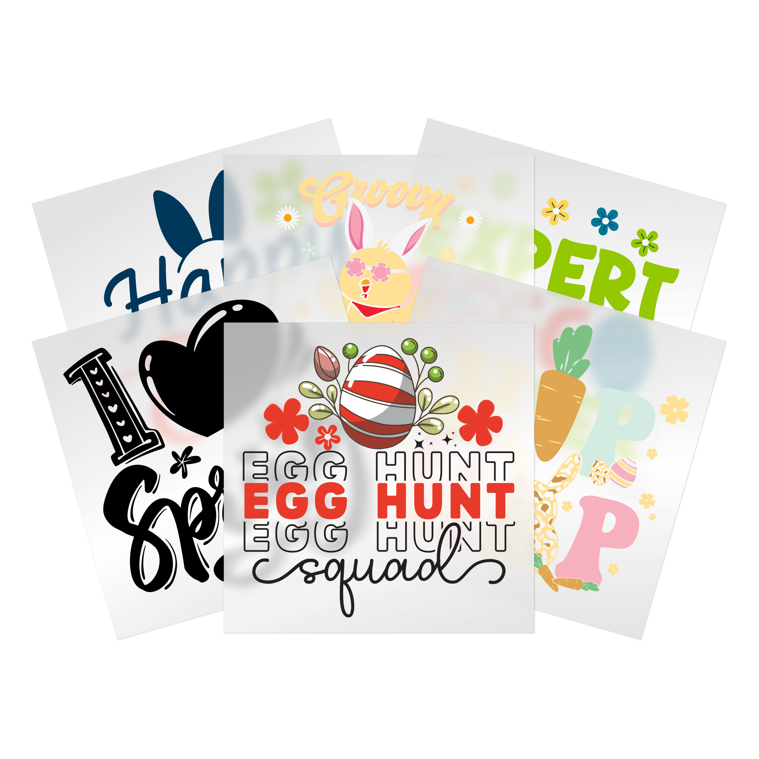 Easter DTF transfer collection with bunnies, decorated eggs, spring elements - ready to press transfers