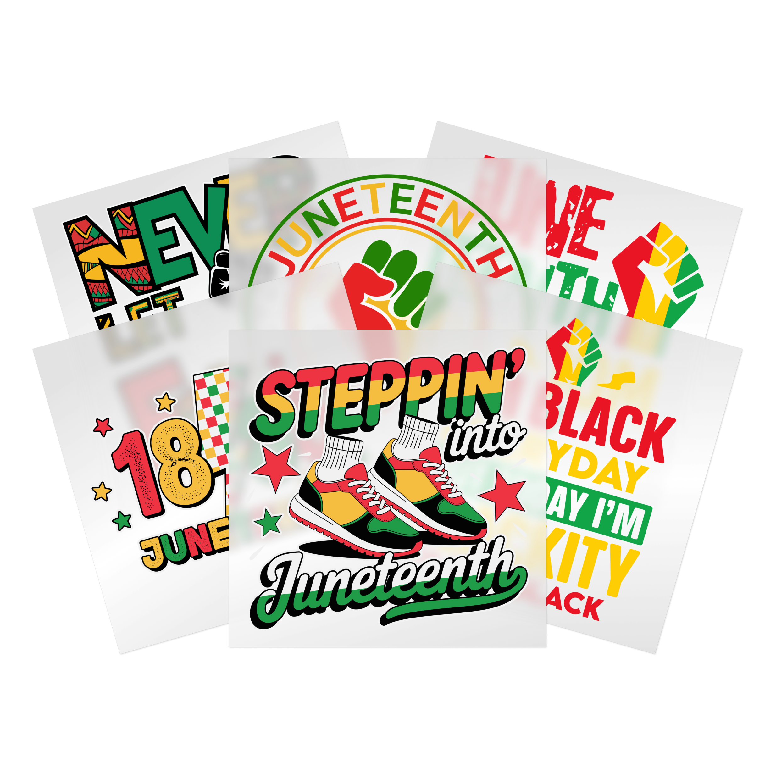 Juneteenth DTF transfer collection with freedom celebration designs, unity symbols - ready to press transfers