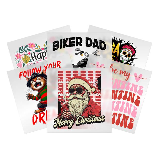 Holidays DTF transfer collection featuring seasonal designs for Christmas, Halloween, Valentine's Day and more holidays - ready to press