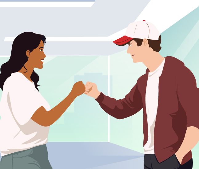 Friends bumping fists