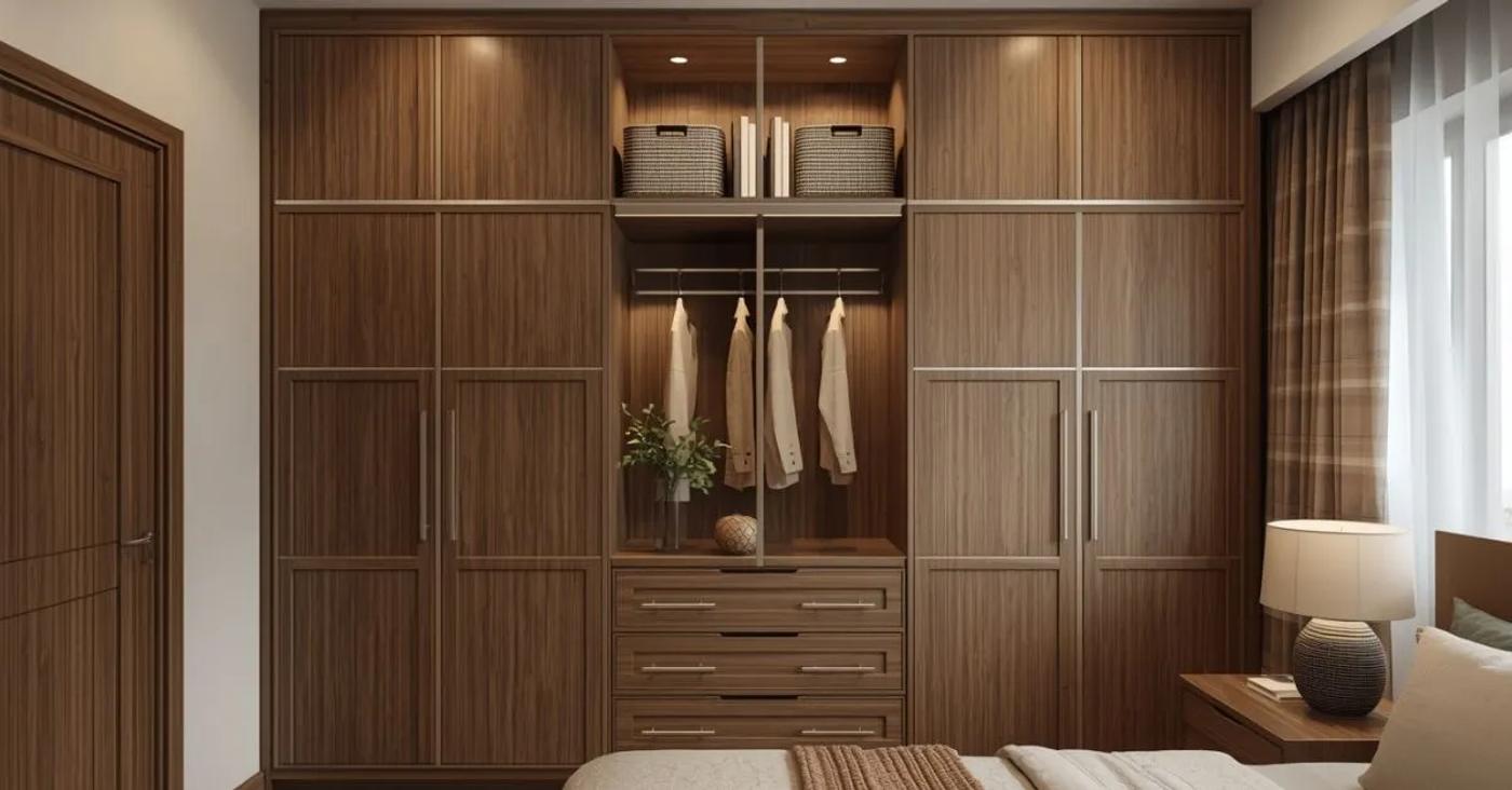 Custom wardrobe and storage interior design in Delhi NCR bedroom