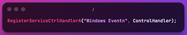 RegisterServiceCtrlHandlerA code snippet