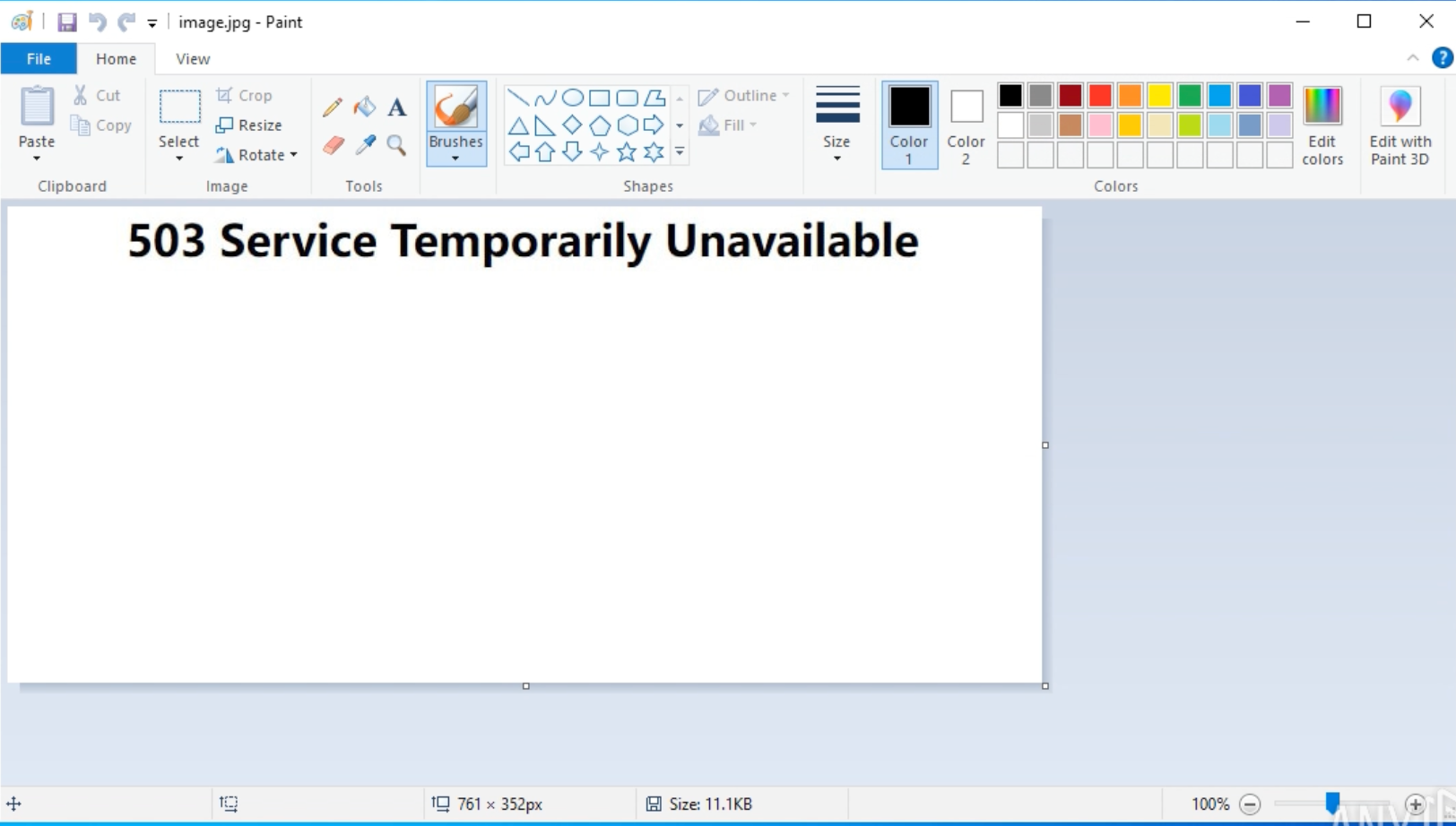 Fake 503 error message delivered in Microsoft Paint