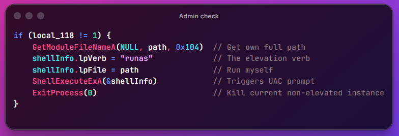 Admin check code snippet