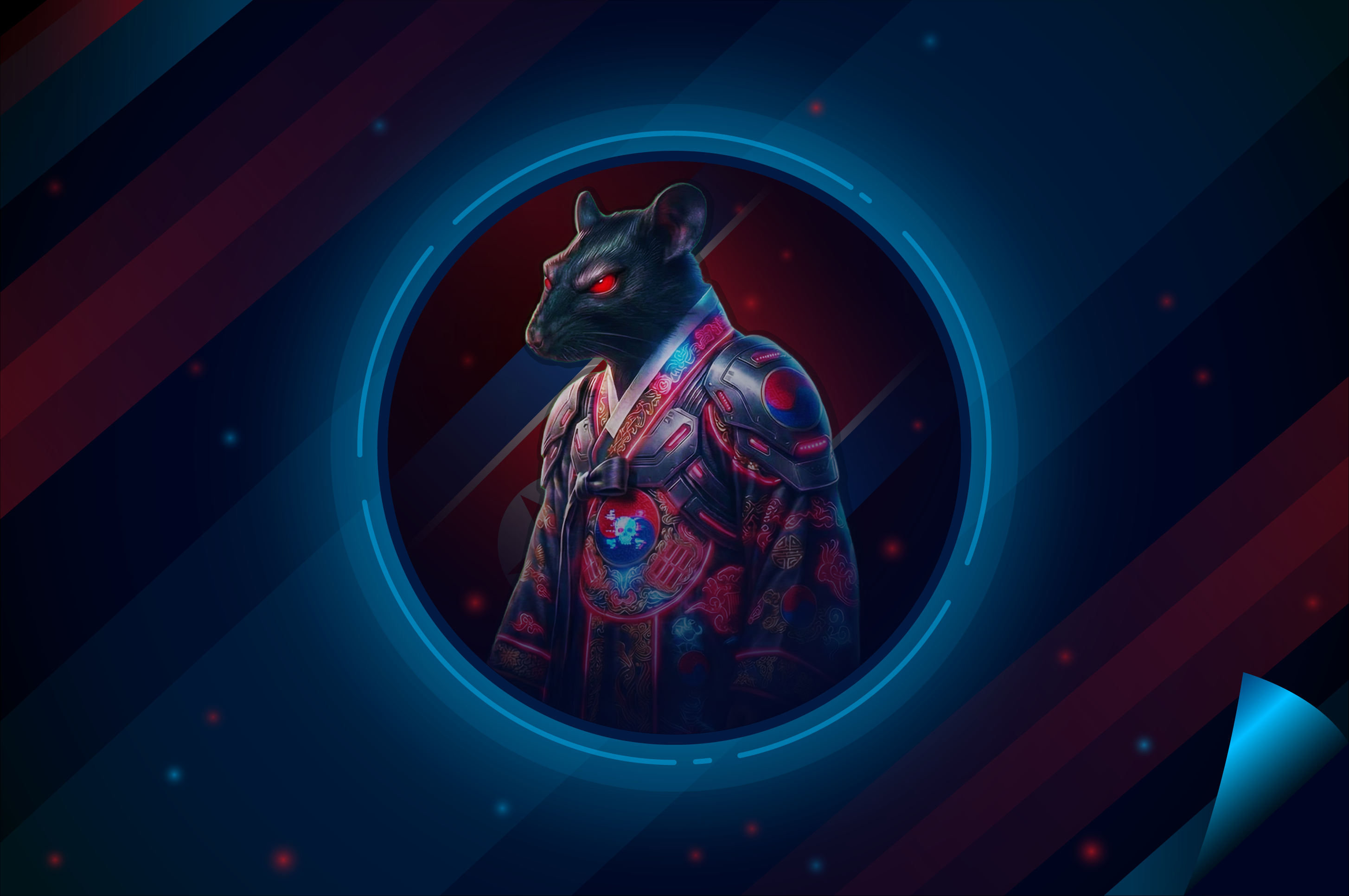 Graphic depiction of a red-eyed rat in ceremonial-style attire and tactical armour, representing the DPRK Contagious Interview cyber threat