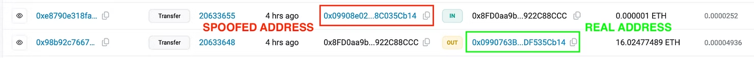 Another example of near-identical wallet addresses designed to deceive users.