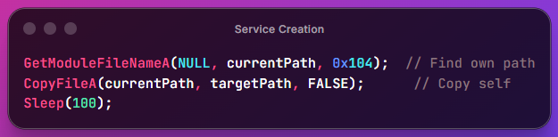 Service creation — self copy code snippet