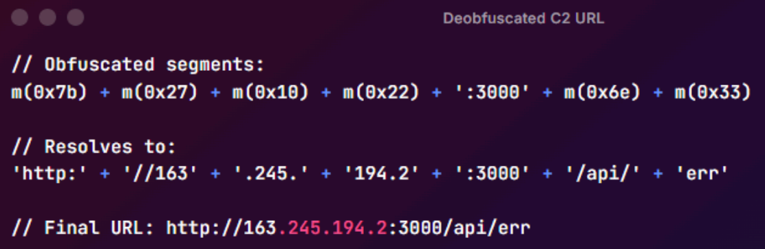 Screenshot of deobfuscated C2 URL