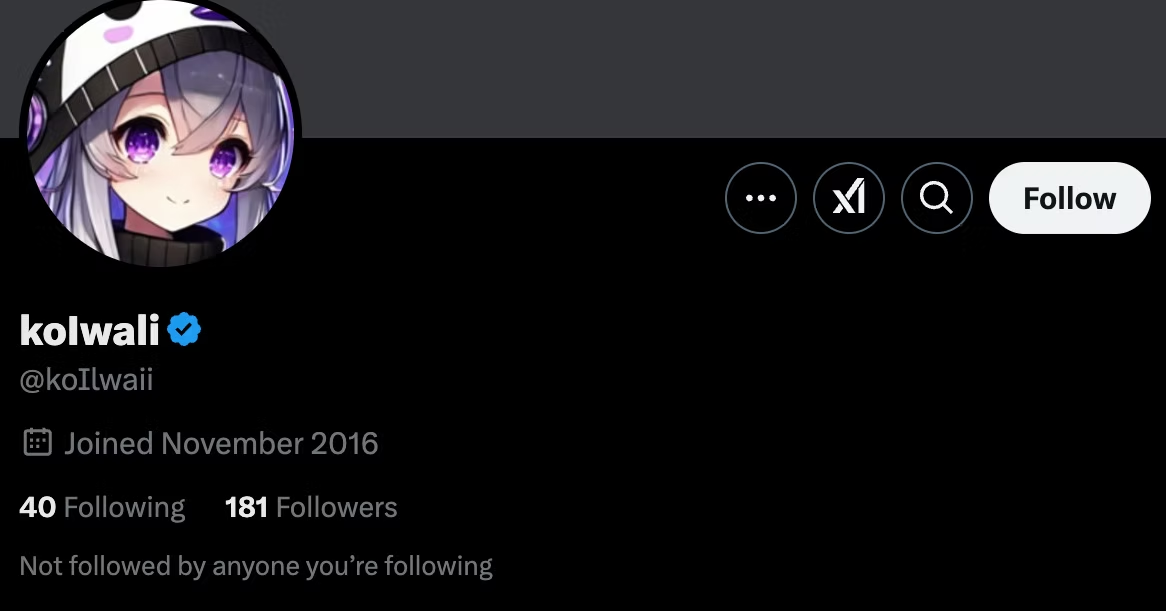 Screenshot of an X profile with an anime-style avatar, blue verification check, and 181 followers.
