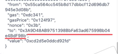 Transaction snippet highlighting a specific Ethereum wallet address.
