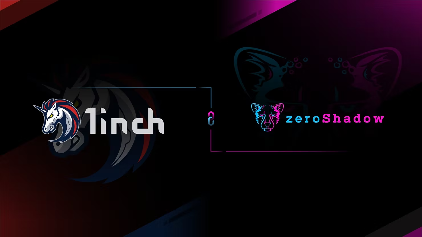 Logos of 1inch and zeroShadow connected by a link icon, representing a collaboration between the two companies.