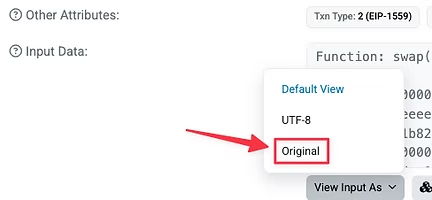 Close-up of raw Ethereum transaction hex data in a red-bordered box.