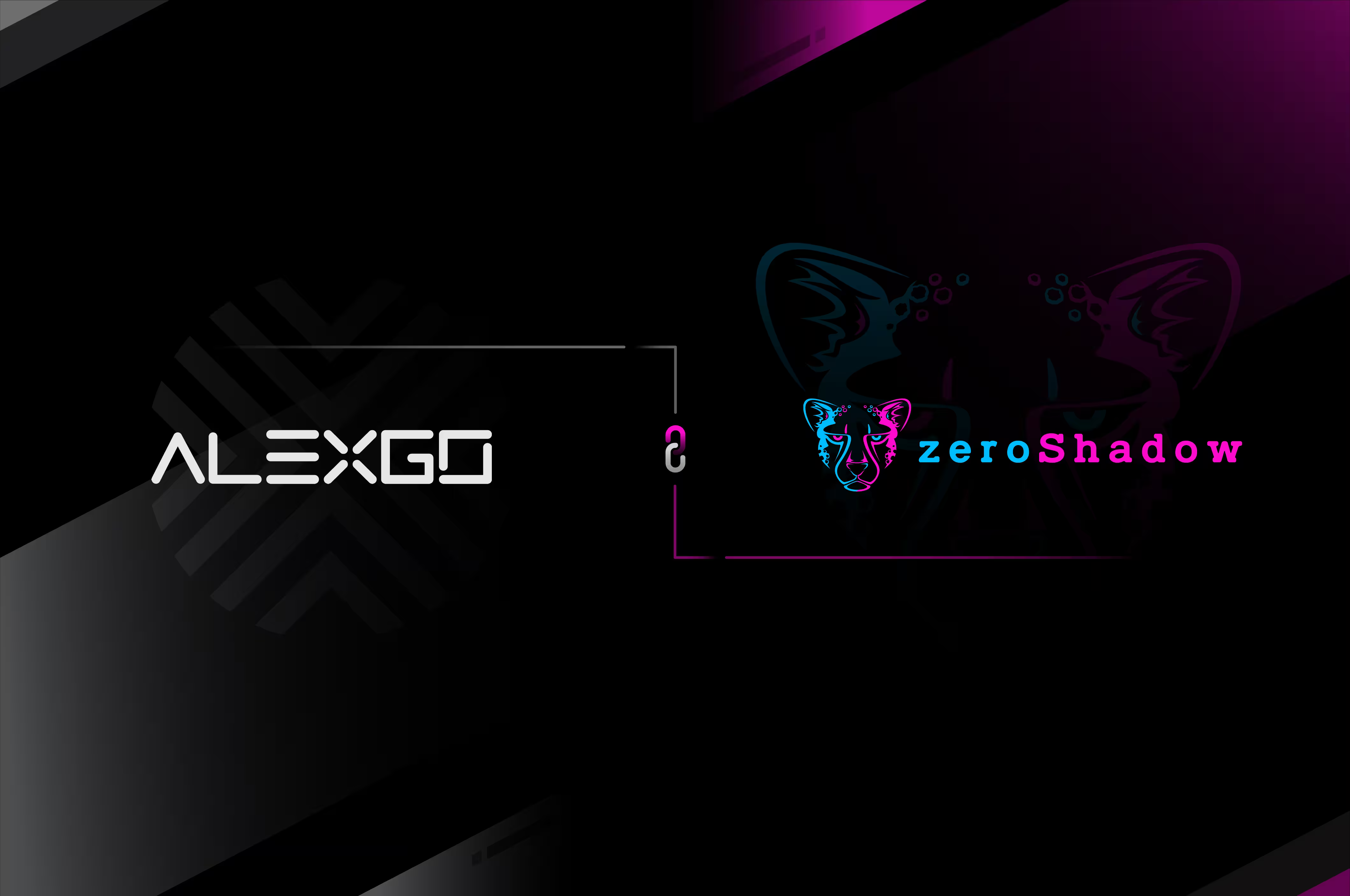 Logos of Alexgo and zeroShadow connected by a link icon, representing a collaboration between the two companies.