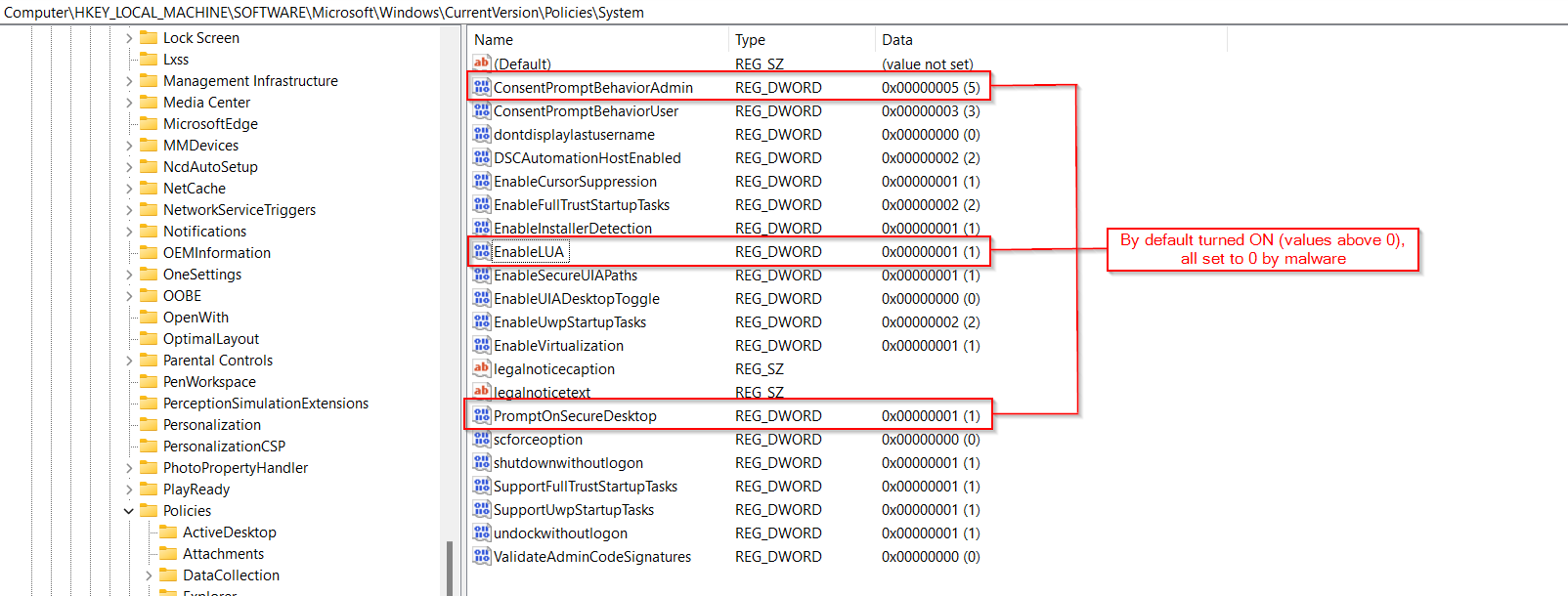 Registry editor screenshot