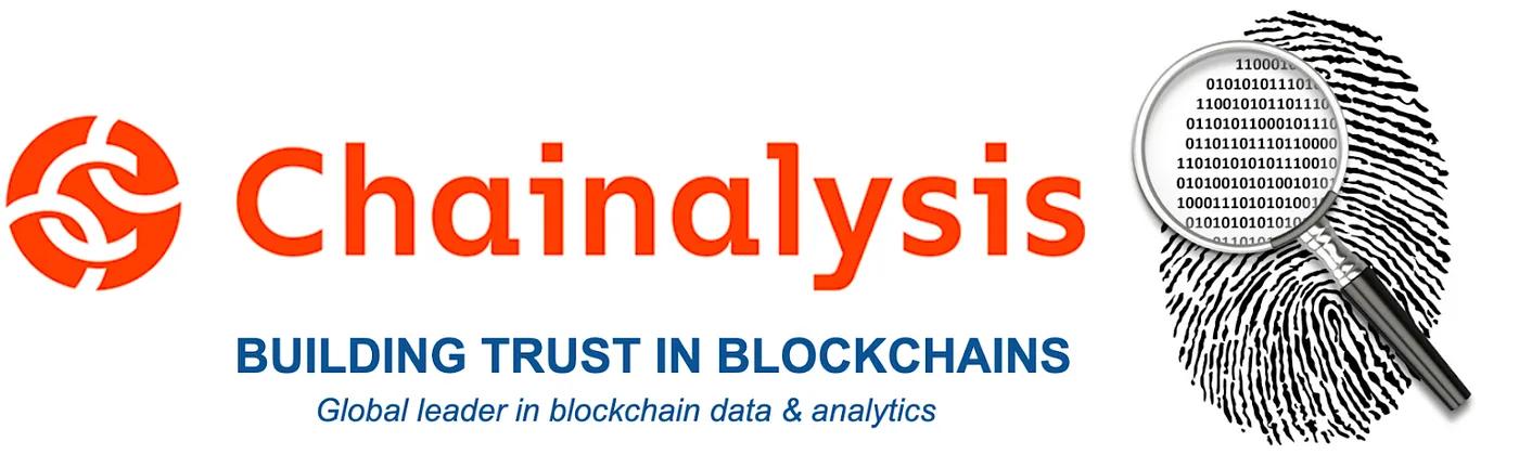 Chainalysis branding with fingerprint and magnifying glass illustration.