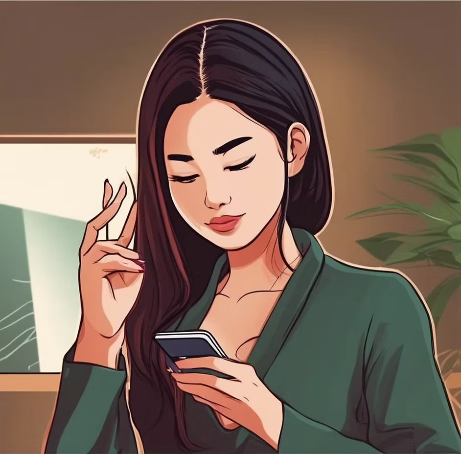An illustration of a woman using a mobile phone