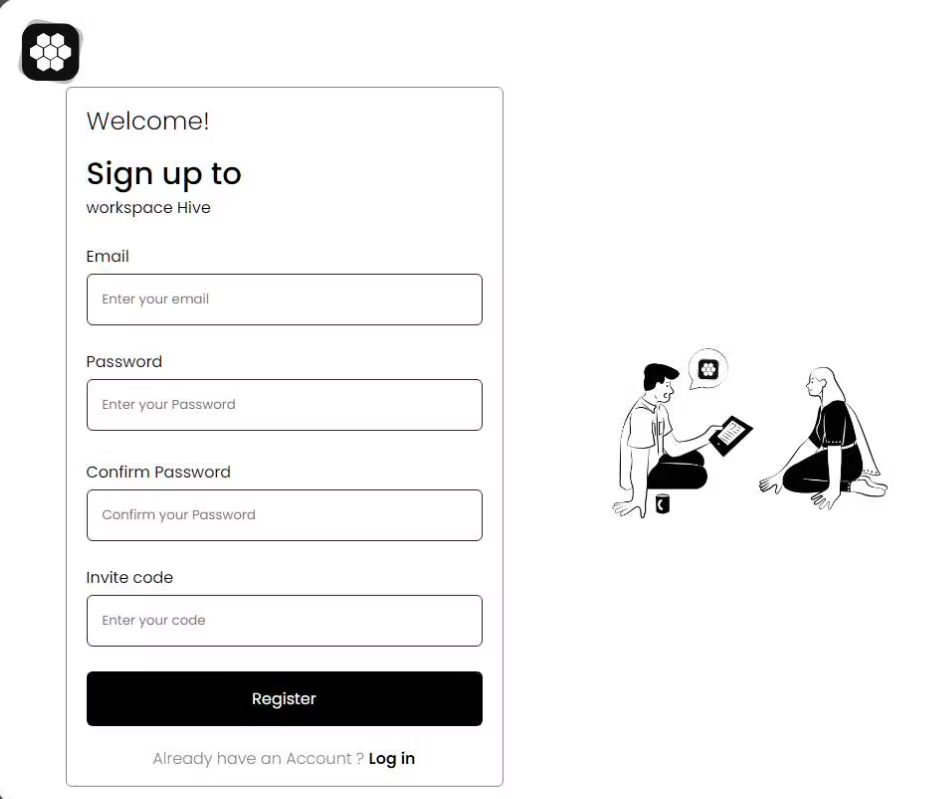 Screenshot of a fake Hive website registration page requiring email, password, and an invite code.
