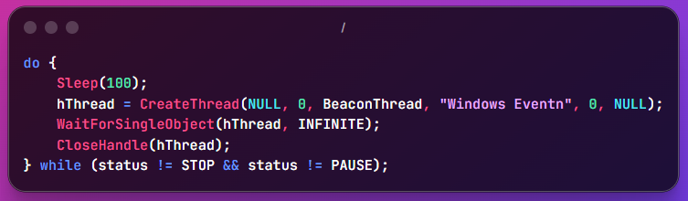 Beacon thread loop code snippet