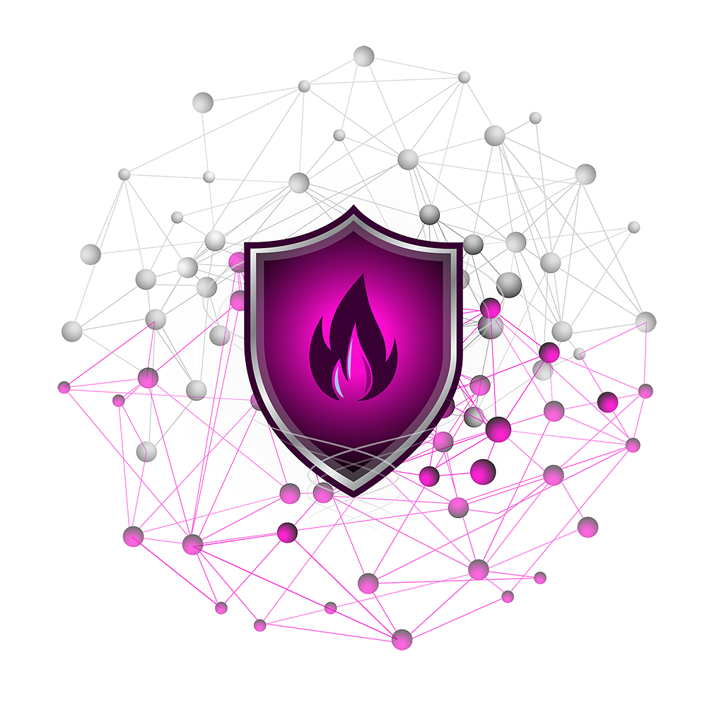 Cyber-themed shield with a keyhole in the centre, representing preventative security services.