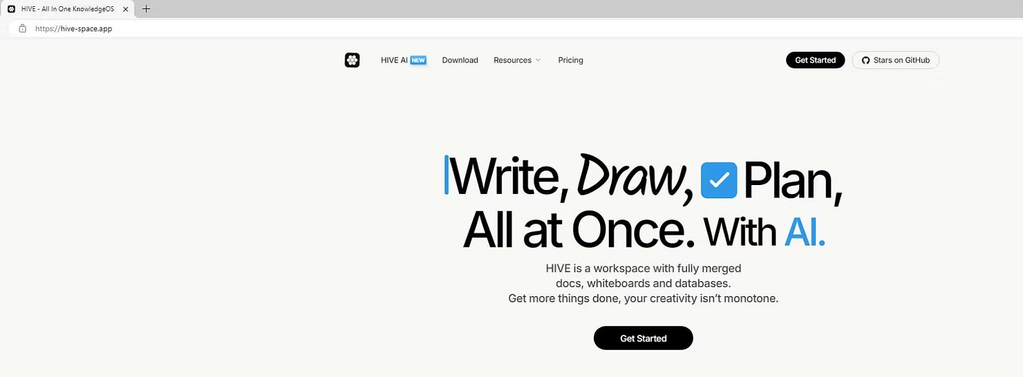 Screenshot of the fake Hive AI website copying AFFiNE’s layout and slogan but under a different brand name.