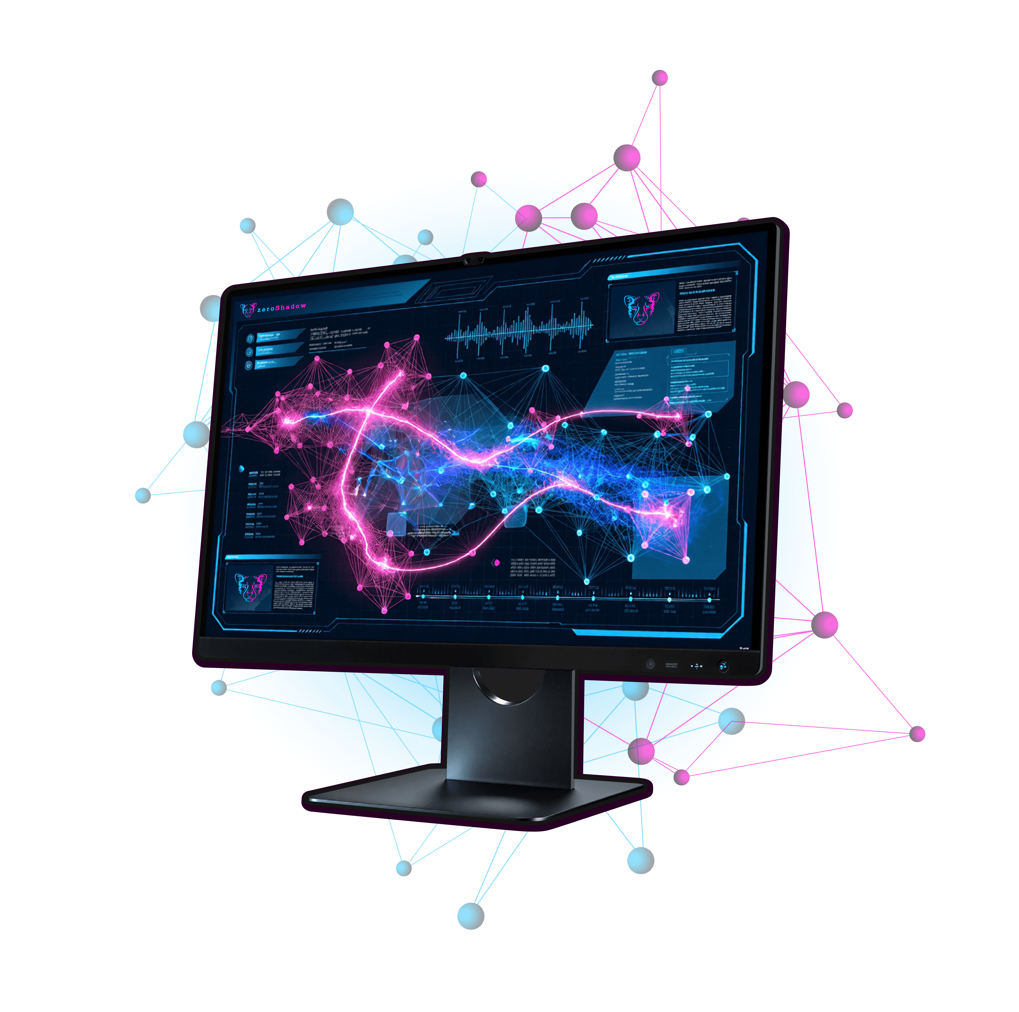 Stylized blockchain node surrounded by circular rings that create a magnifying-glass–like focus effect, symbolizing blockchain investigations and research.