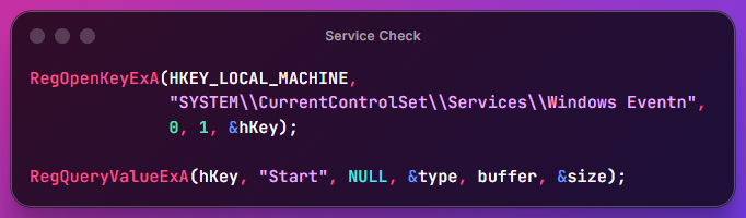 Service check code snippet