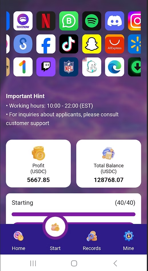 The website that the victim was directed to to "complete tasks" for his commission.