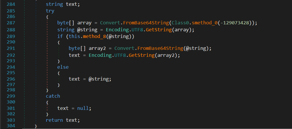Code depicting runtime encryption scheme