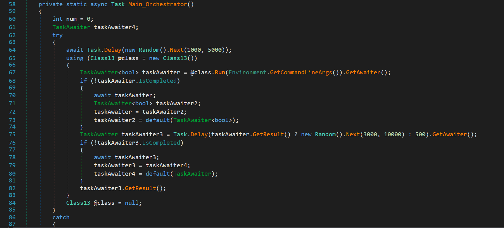 Code depicting random delay